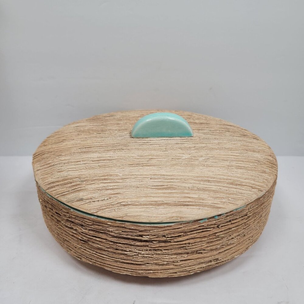 VTG Ruf Ware Bonita Creations Beverly Hills Wood & Aqua Ceramic Bowl Modern MCM - Picture 2 of 8